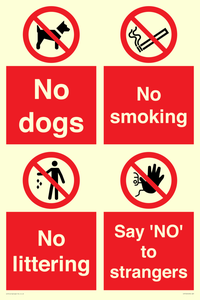 Playground Sign - No dogs, No smoking, No littering, Say 'NO' to strangers
